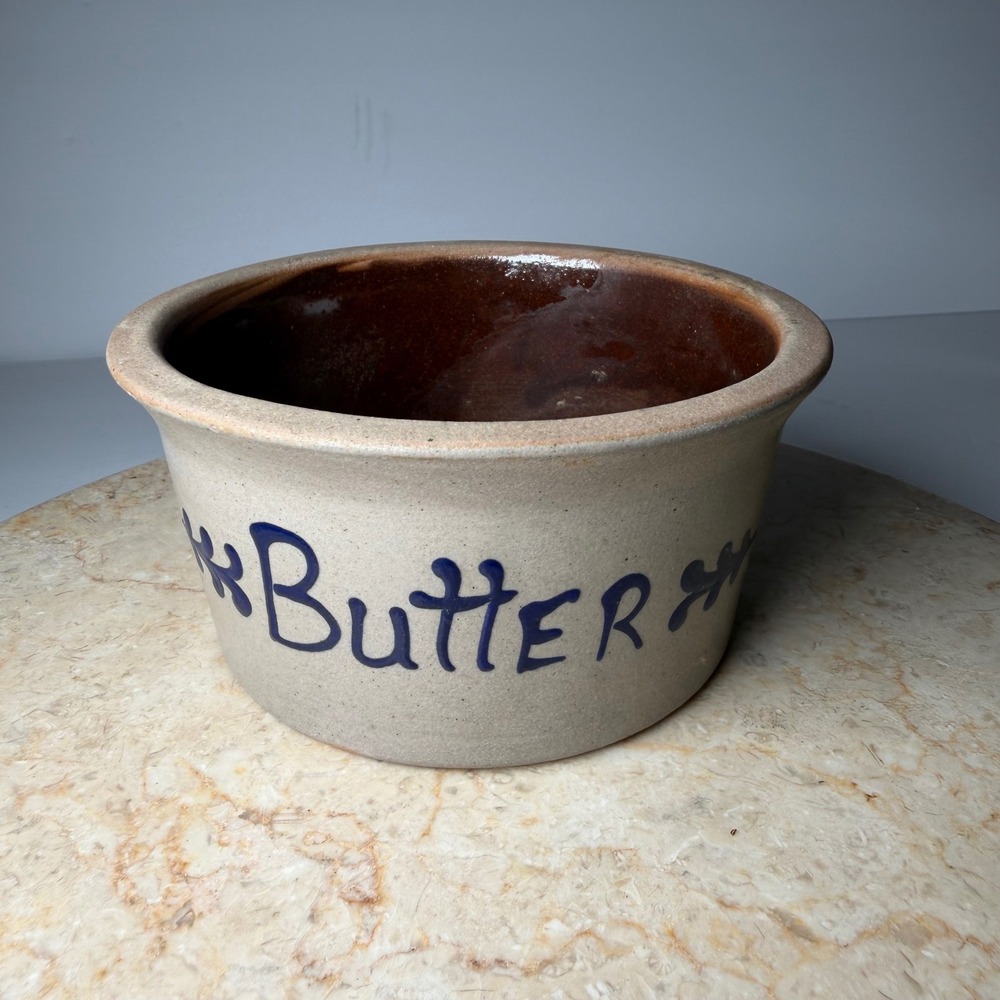 BBP Stoneware Butter Crock 1996 Gray Blue Salt Glazed Pottery Bowl